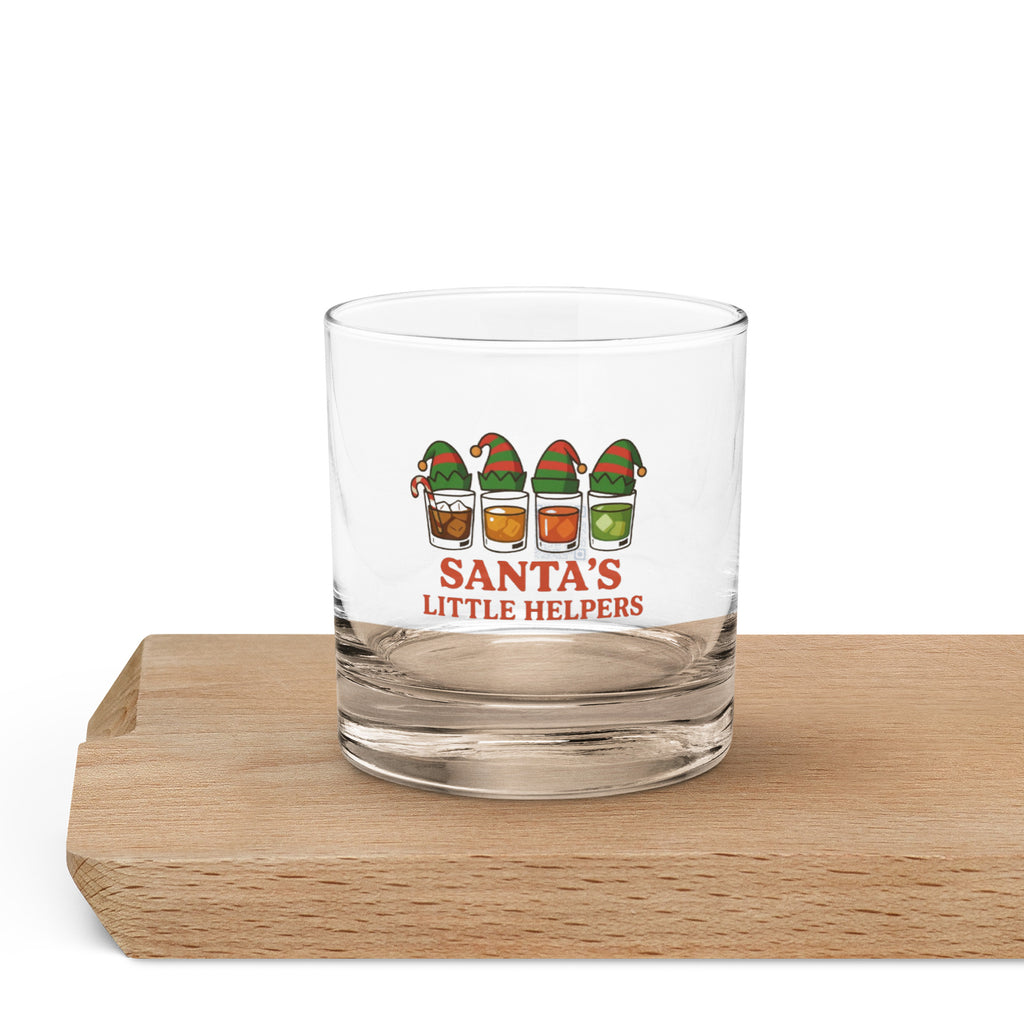 Santa’s Little Helpers holiday rocks glass for whiskey and cocktail lovers