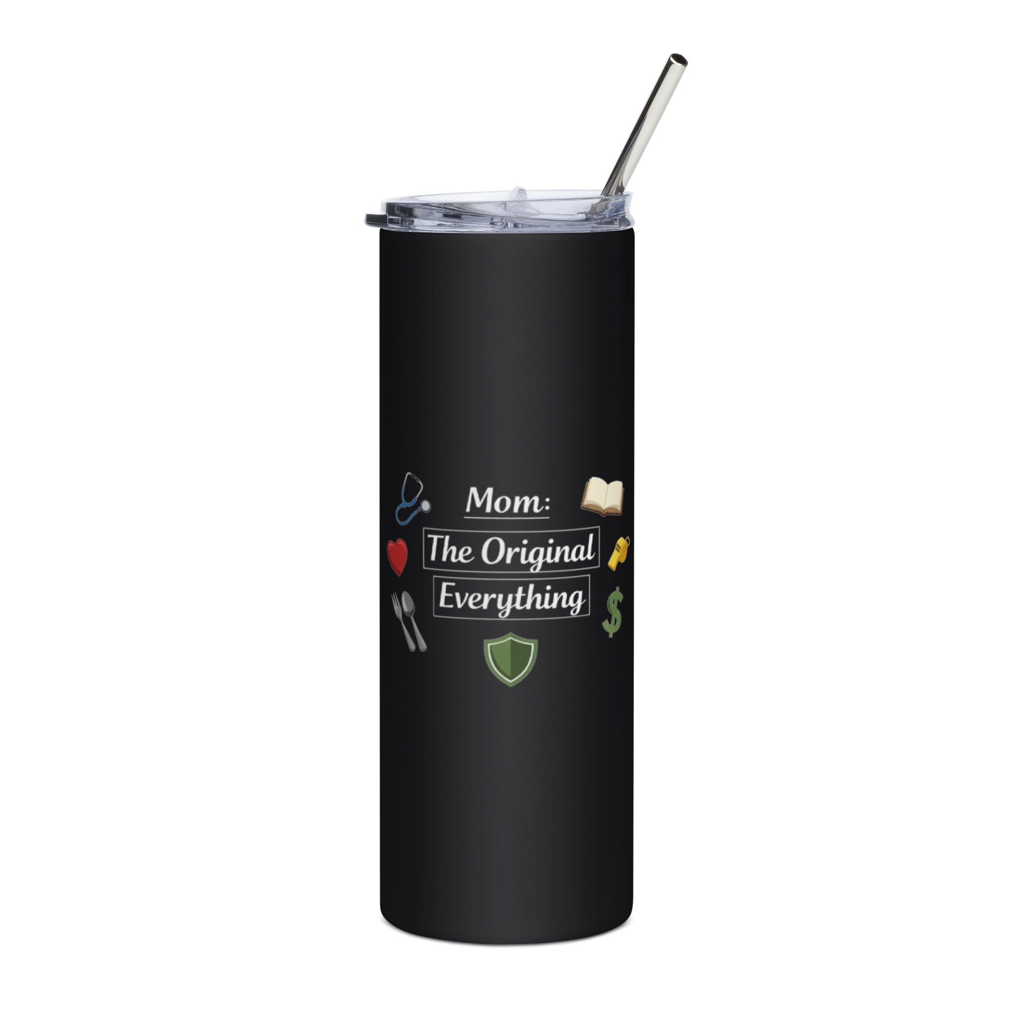 Mom The Original Everything stainless steel tumbler with bold text design, insulated Mother’s Day gift cup