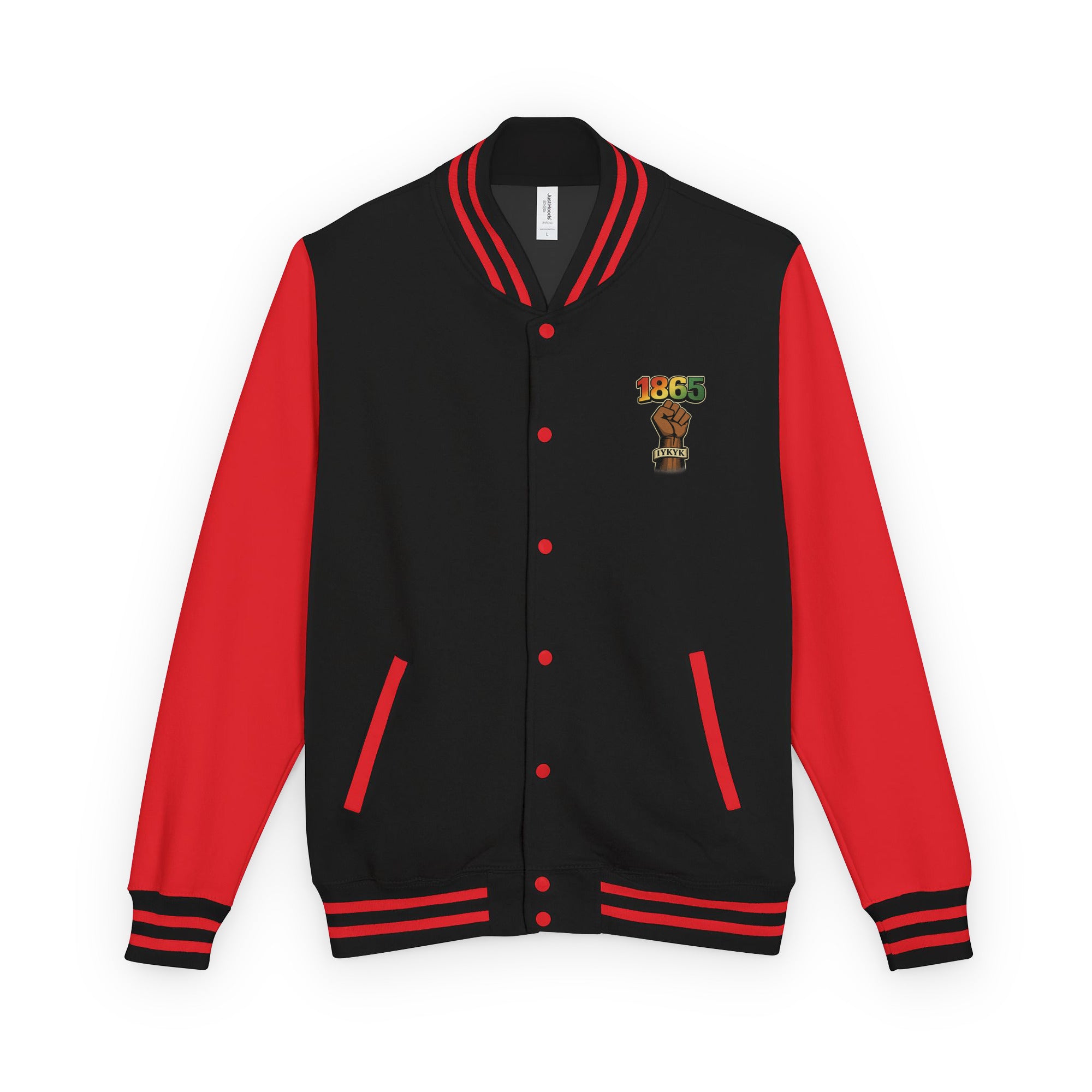 Our Ancestors Slaved For This letterman's jacket featuring a Juneteenth-inspired design honoring resilience, sacrifice, freedom, cultural heritage, and generational strength.