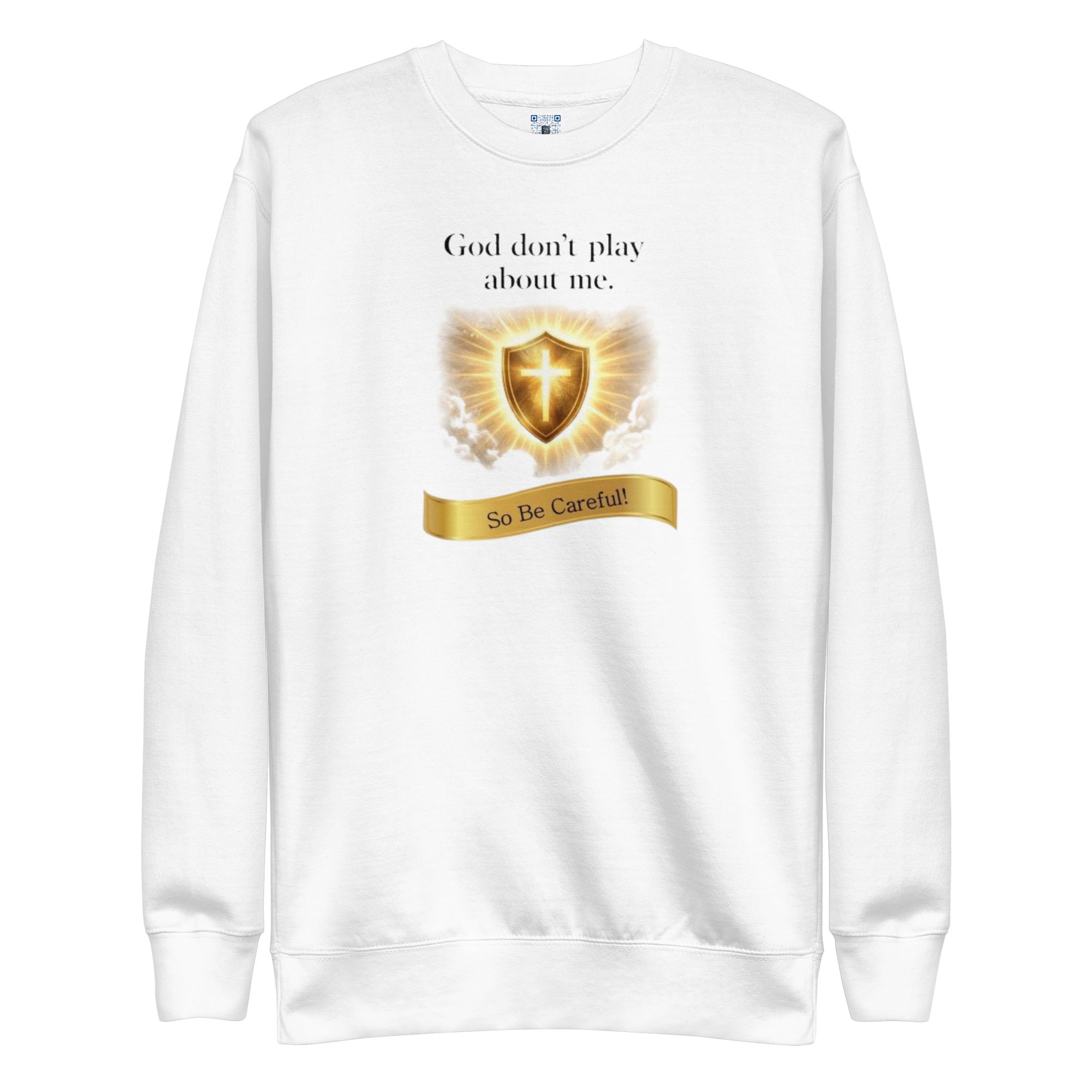 God Don’t Play About Me sweatshirt design by Bee Original Designs, bold faith and confidence statement.