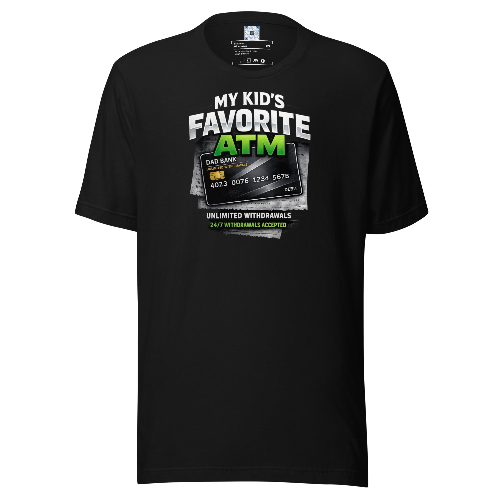 My Kid's Favorite ATM graphic t-shirt featuring a humorous Father's Day design celebrating dads, family, and the everyday realities of fatherhood.