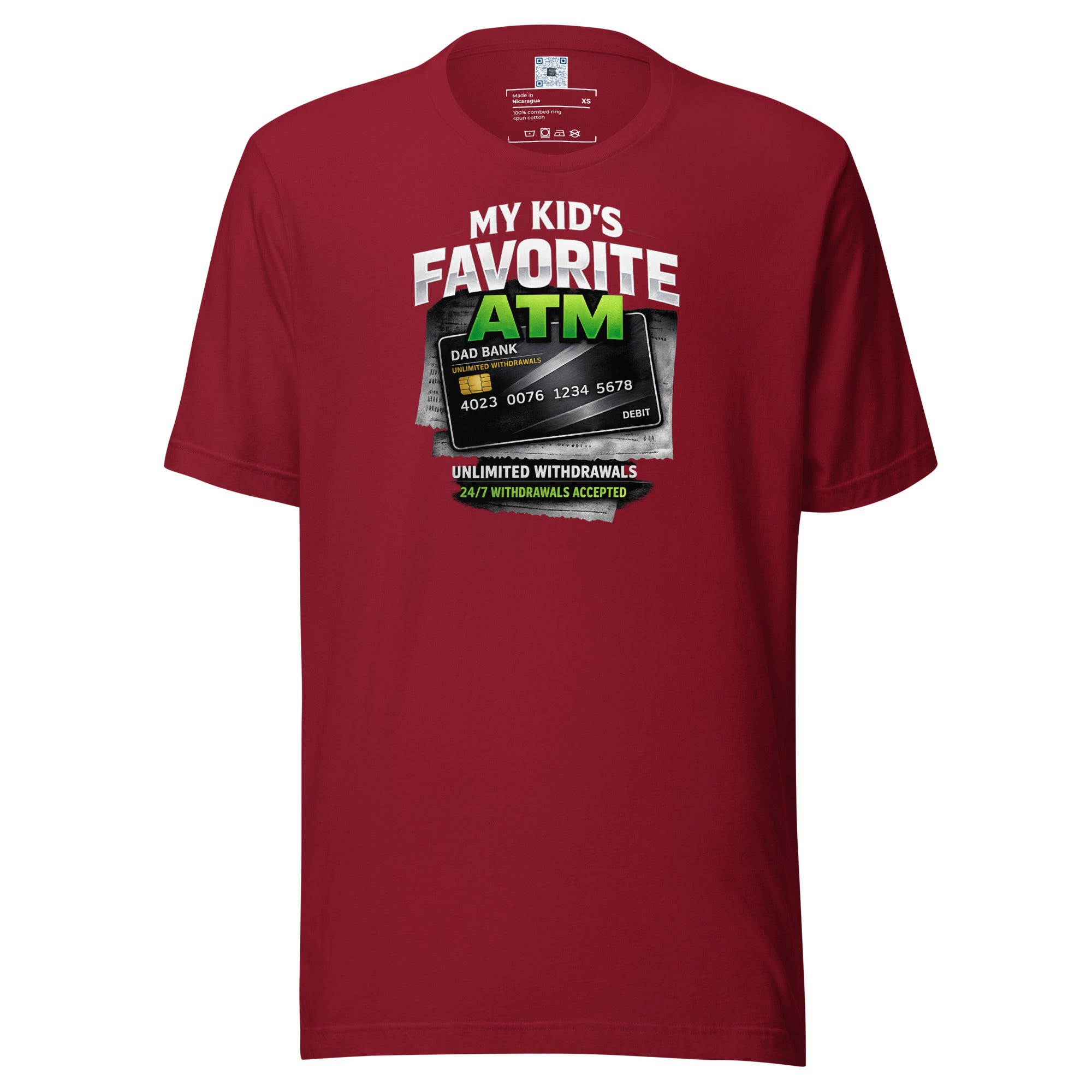 My Kid's Favorite ATM graphic t-shirt featuring a humorous Father's Day design celebrating dads, family, and the everyday realities of fatherhood.