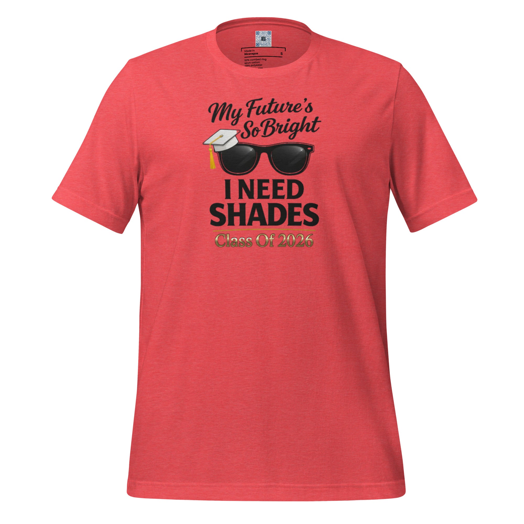 My Future’s So Bright I Need Shades t-shirt with bold text design, graduation shirt from Leveling Up collection.
