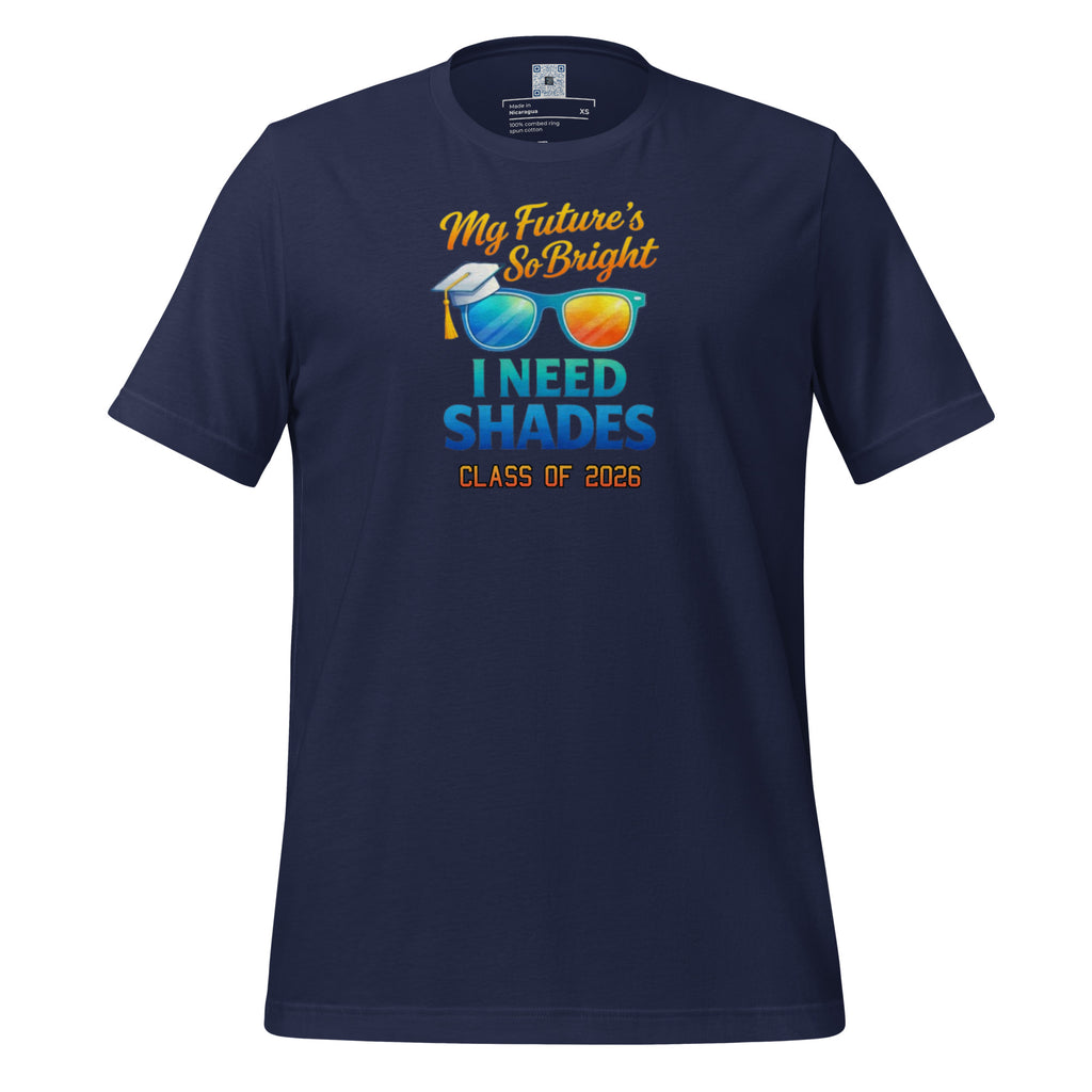 My Future’s So Bright I Need Shades t-shirt with bold text design, graduation shirt from Leveling Up collection.