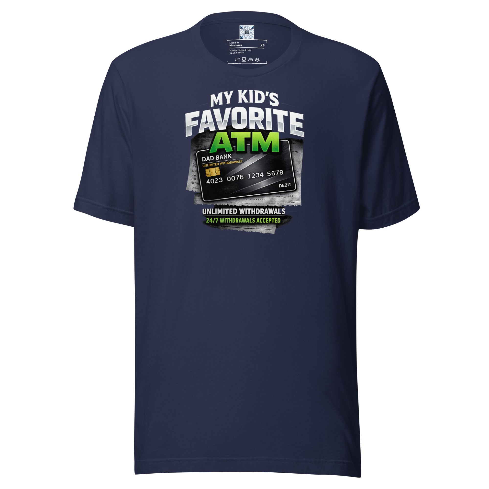 My Kid's Favorite ATM graphic t-shirt featuring a humorous Father's Day design celebrating dads, family, and the everyday realities of fatherhood.