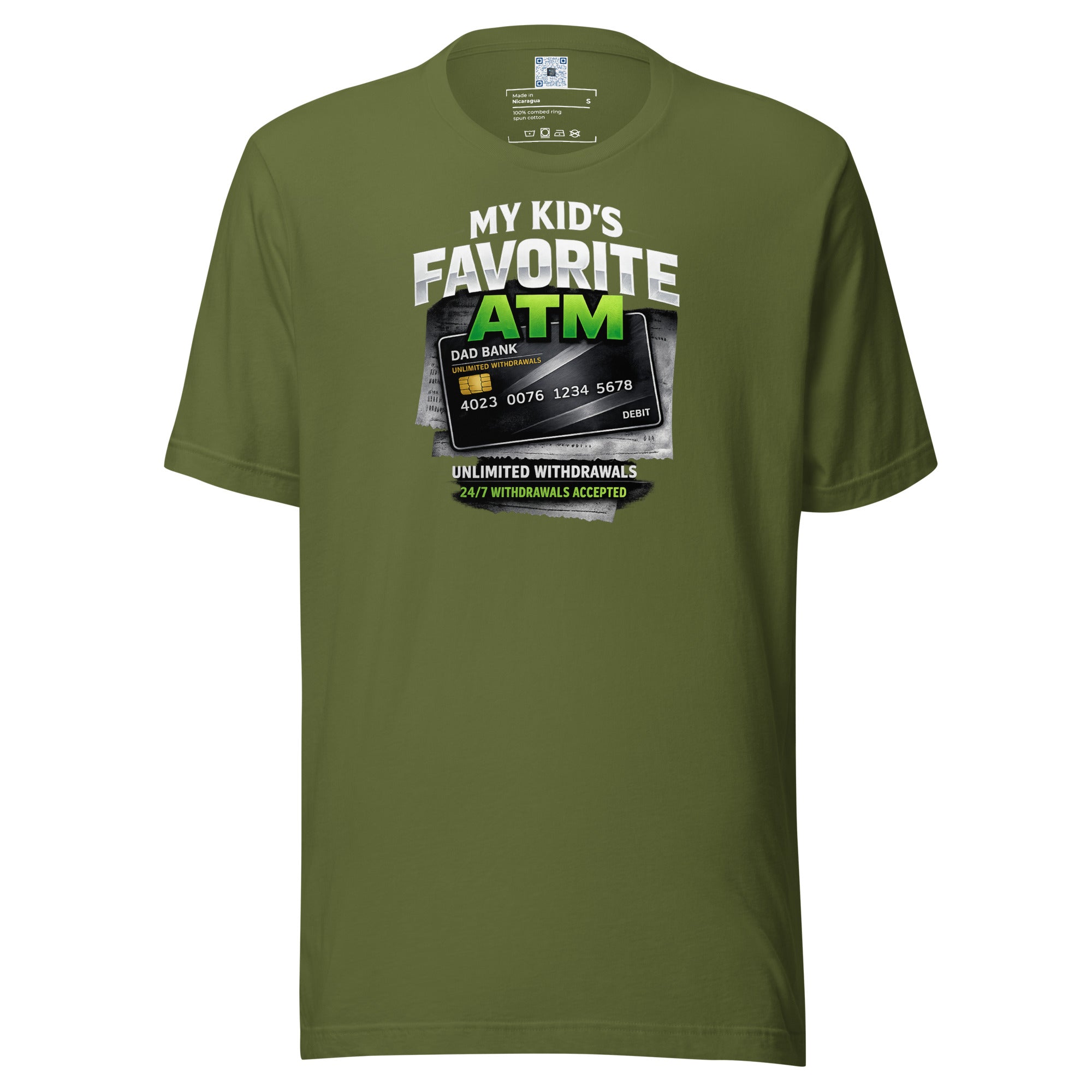 My Kid's Favorite ATM graphic t-shirt featuring a humorous Father's Day design celebrating dads, family, and the everyday realities of fatherhood.