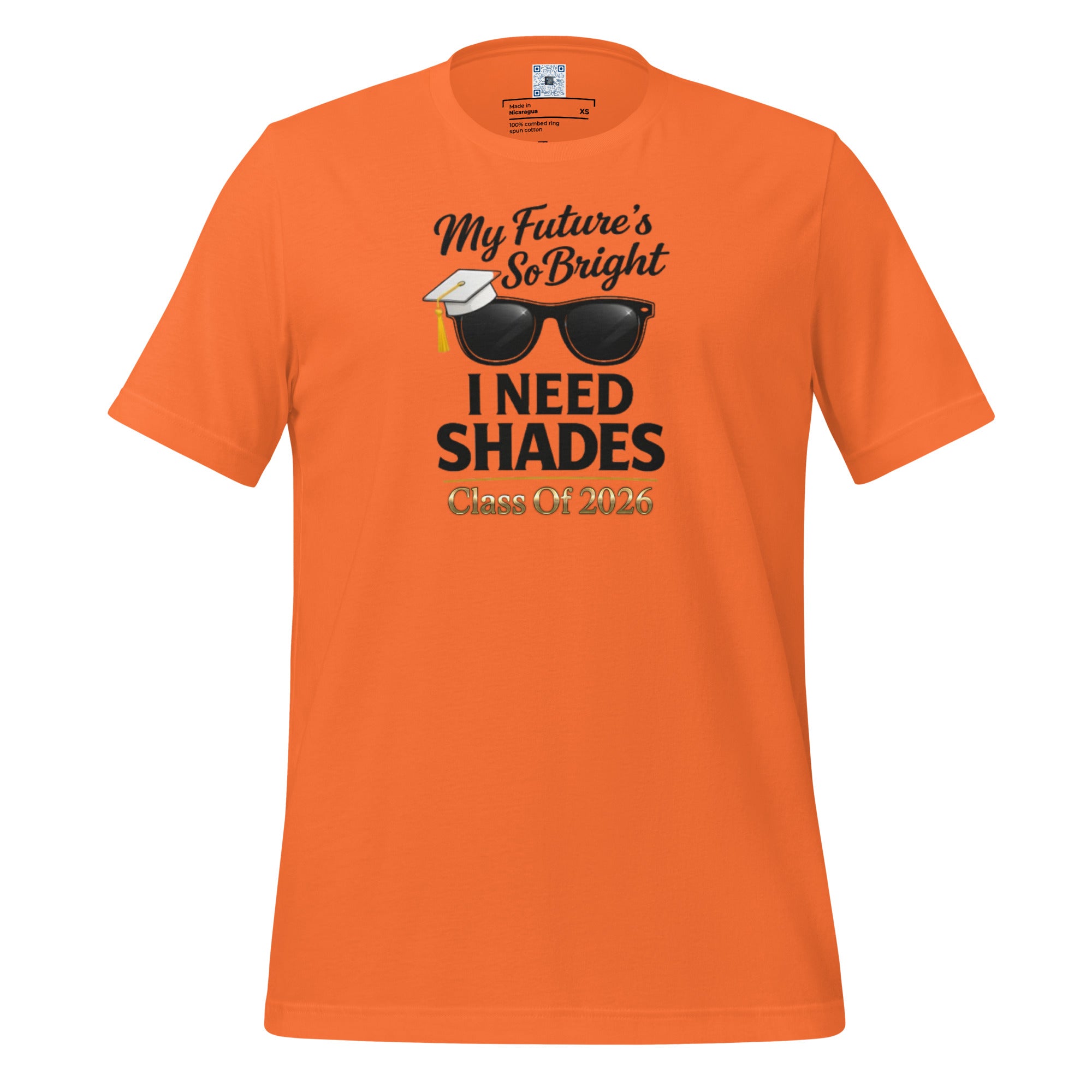 My Future’s So Bright I Need Shades t-shirt with bold text design, graduation shirt from Leveling Up collection.