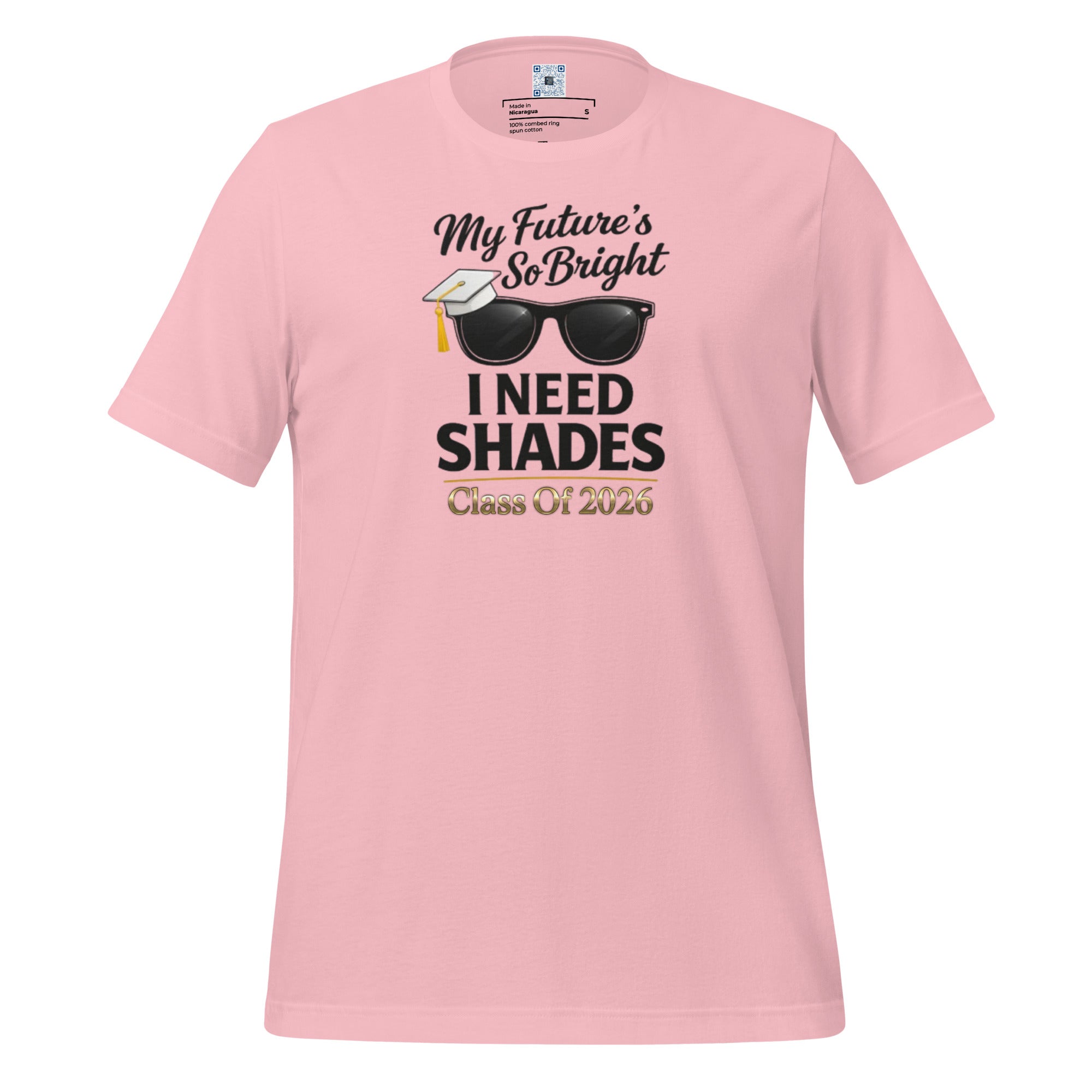 My Future’s So Bright I Need Shades t-shirt with bold text design, graduation shirt from Leveling Up collection.