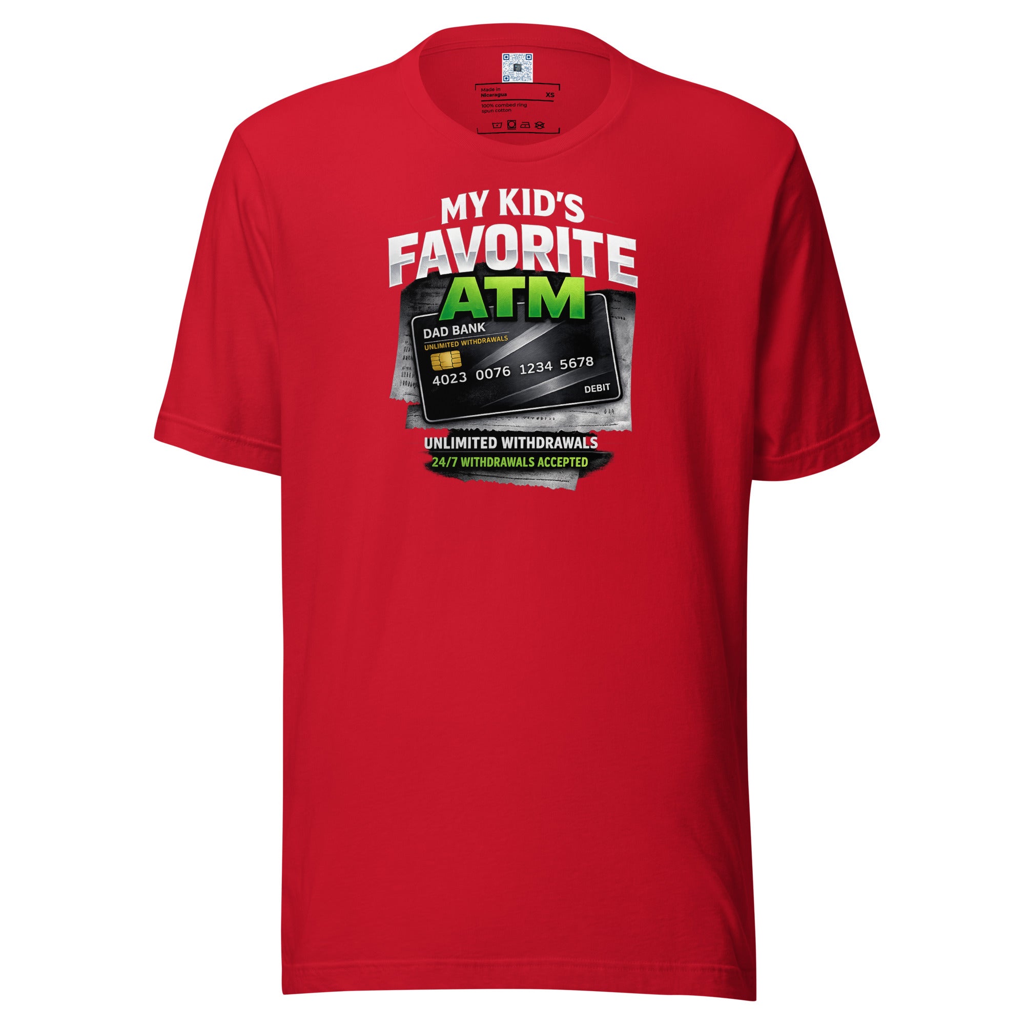 My Kid's Favorite ATM graphic t-shirt featuring a humorous Father's Day design celebrating dads, family, and the everyday realities of fatherhood.