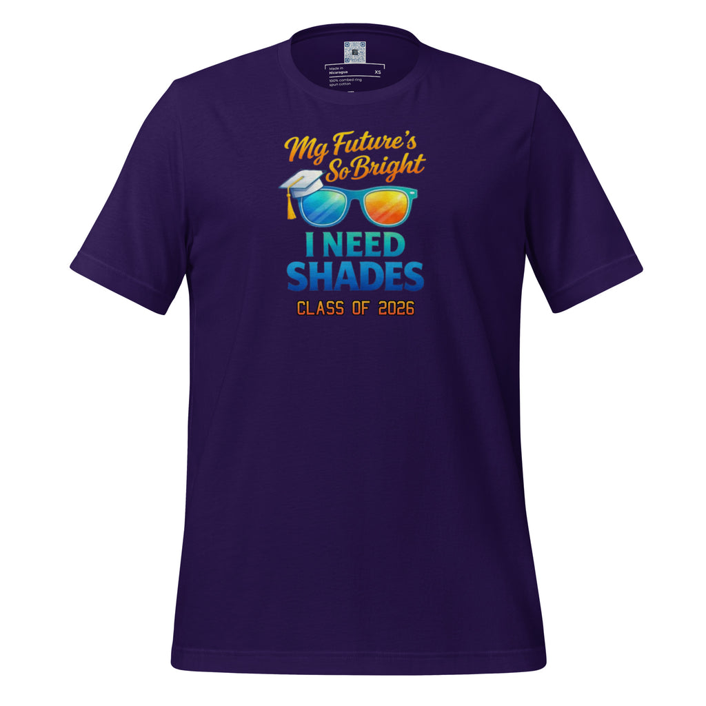 My Future’s So Bright I Need Shades t-shirt with bold text design, graduation shirt from Leveling Up collection.