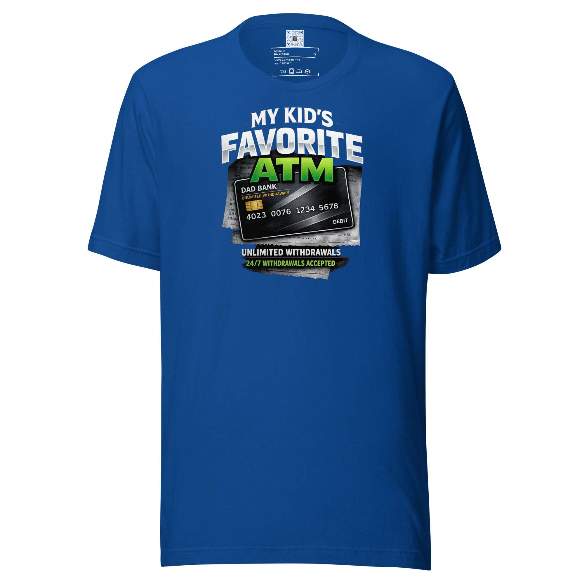 My Kid's Favorite ATM graphic t-shirt featuring a humorous Father's Day design celebrating dads, family, and the everyday realities of fatherhood.