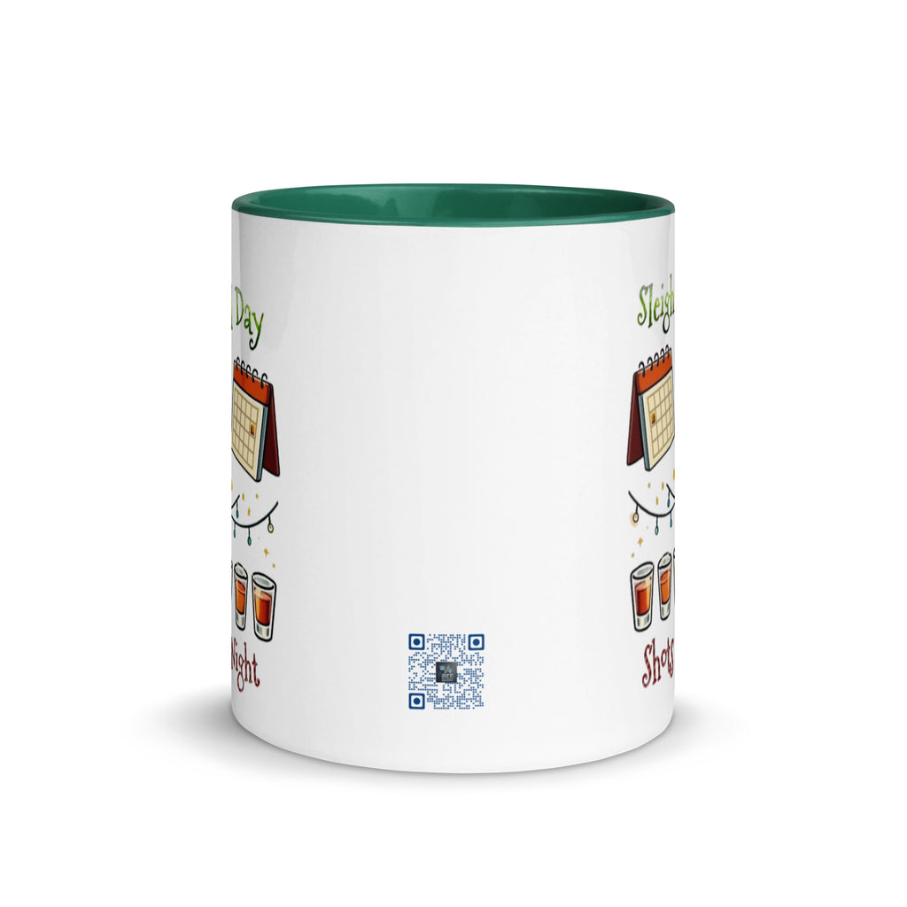Holiday mug with “Sleigh All Day Shots All Night” design.