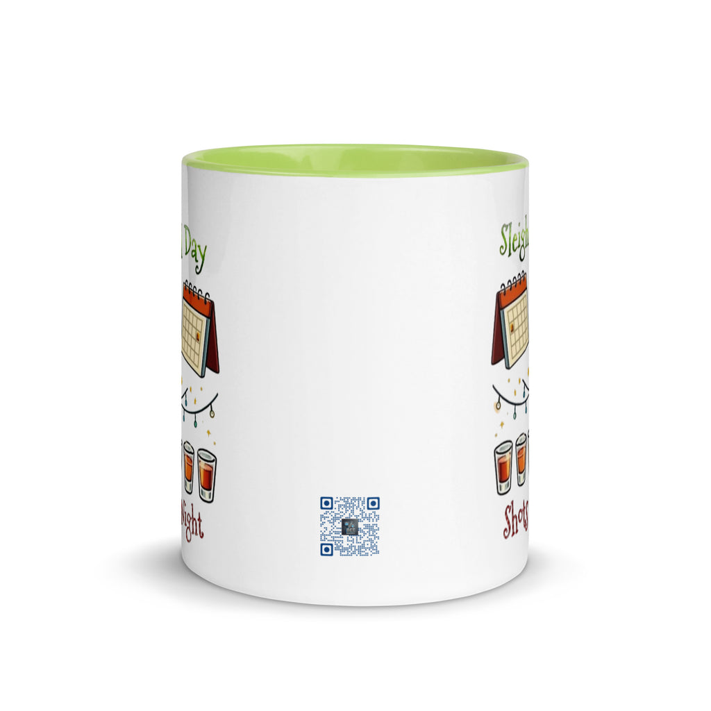 Holiday mug with “Sleigh All Day Shots All Night” design.
