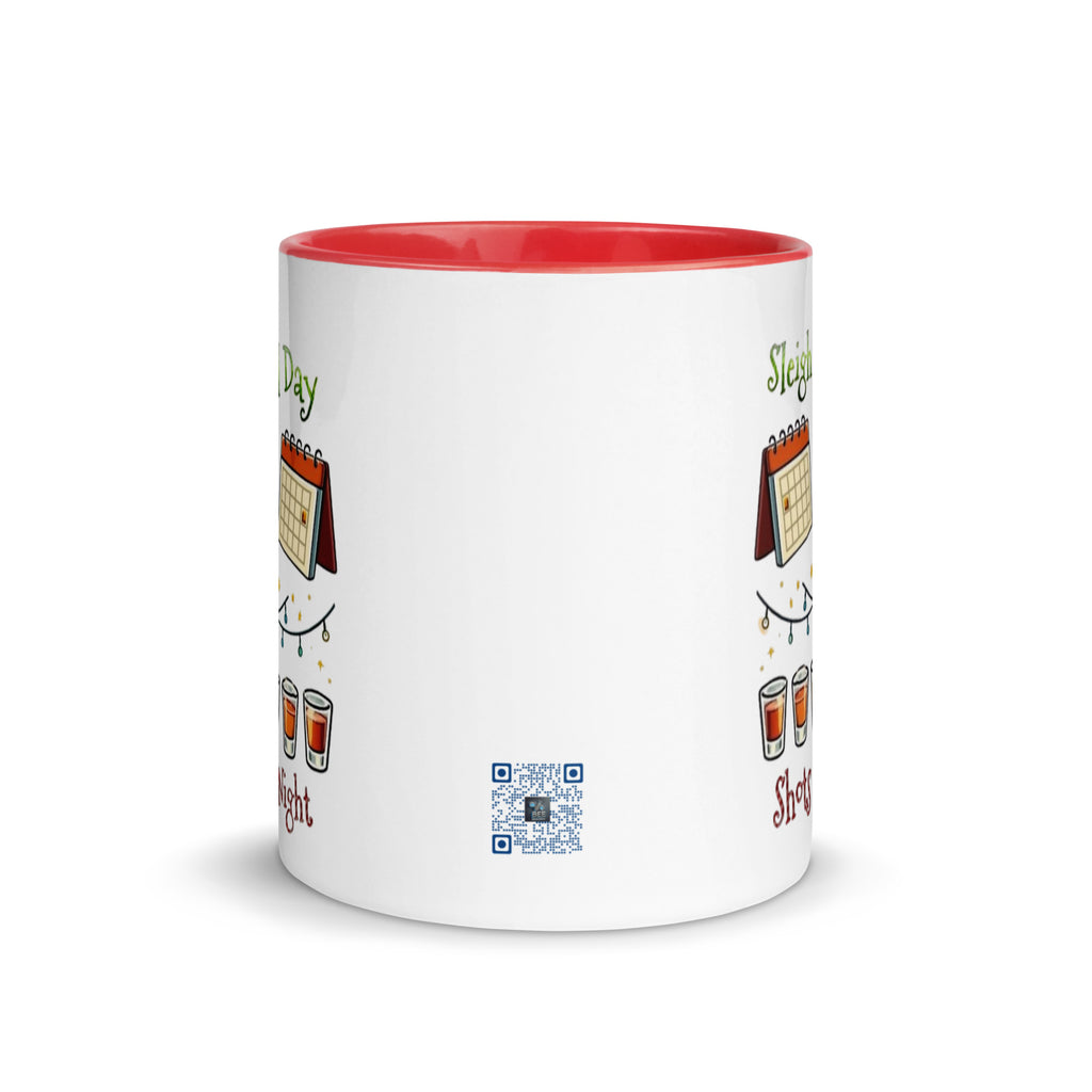 Holiday mug with “Sleigh All Day Shots All Night” design.