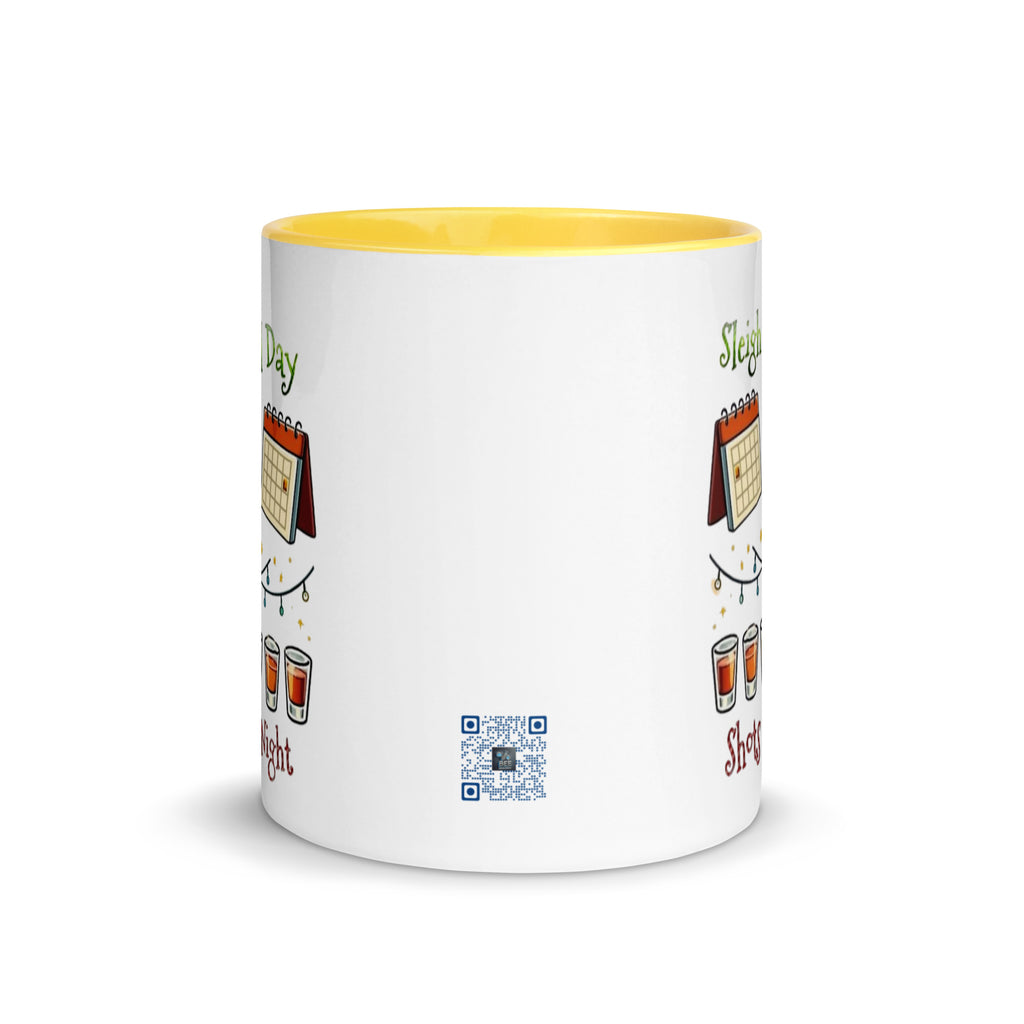 Holiday mug with “Sleigh All Day Shots All Night” design.