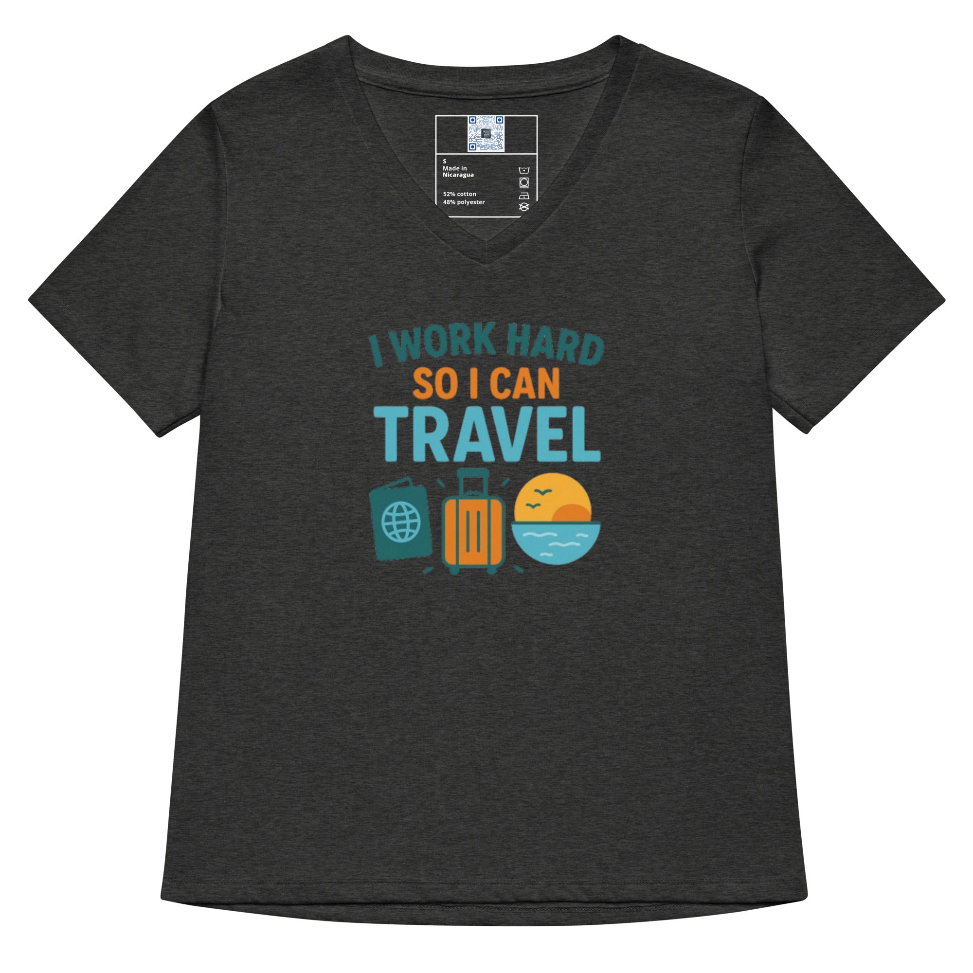 Graphic T-shirt featuring “I Work Hard So I Can Travel” slogan design