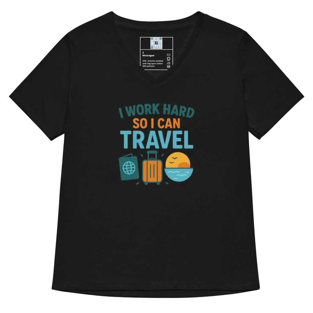 Graphic T-shirt featuring “I Work Hard So I Can Travel” slogan design